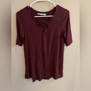Burgundy Maurice’s 3/4 sleeve with cross cross front